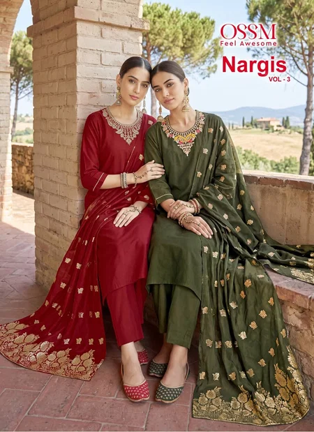 Nargis Vol 3 By Ossm Roman Silk Kurti With Bottom Dupatta